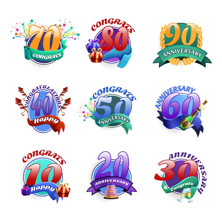 Vettore gratuito emblemi di anniversario impostati