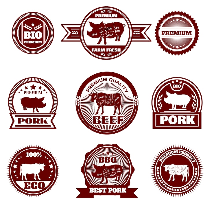 Vettore gratuito emblemi di macelleria eco farm