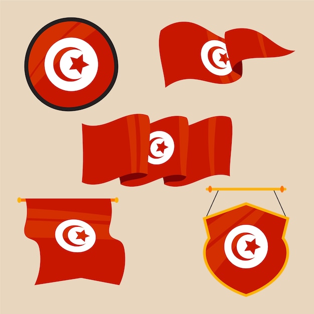 Emblemi nazionali della Tunisia dal design piatto disegnato a mano