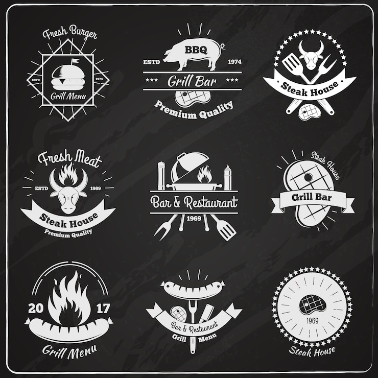 Vettore gratuito emblemi vintage ristorante grill