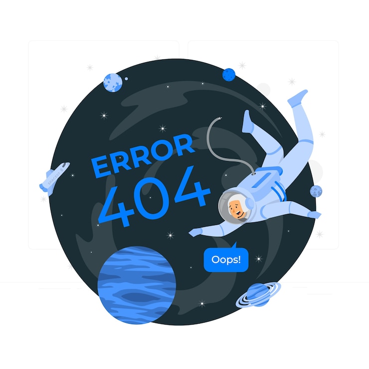 Vettore gratuito errore 404 perso nell'illustrazione del concetto di spazio
