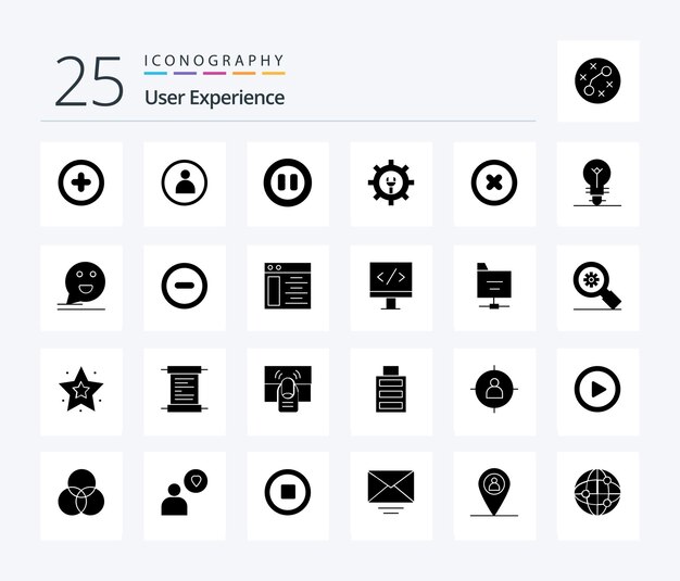 Esperienza utente 25 pacchetto di icone Solid Glyph che include l'impostazione della chiave inglese