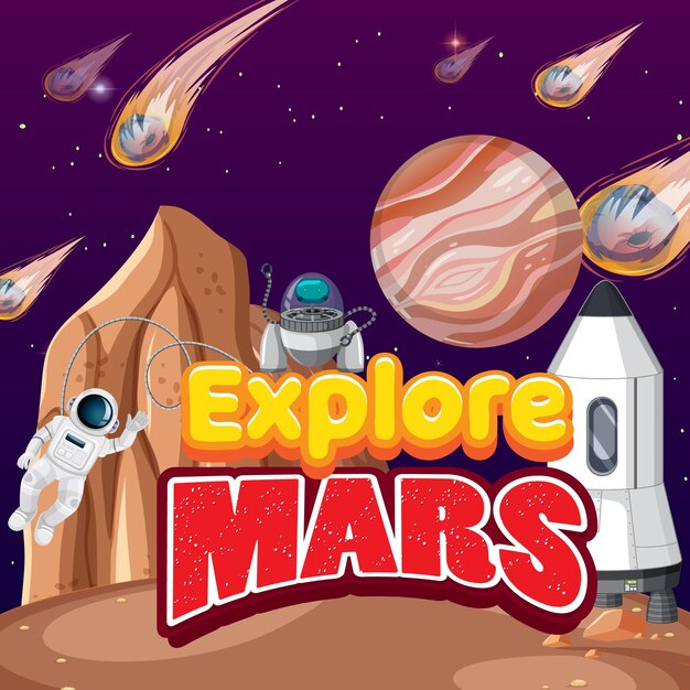 Esplora Marte con il poster dei cartoni animati di astronauta
