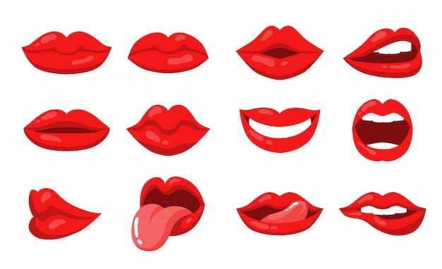 Espressione di emozione con labbra femminili e set di bocca