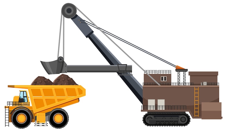 Vettore gratuito estrazione con dump truck articolato