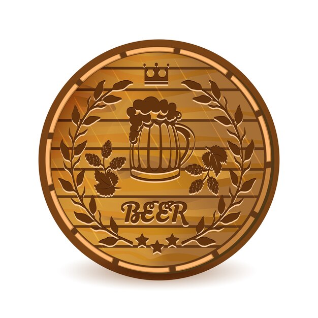 Etichetta della birra sull'illustrazione di vettore del barilotto di legno