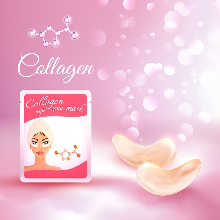 Vettore gratuito etichetta realistica del prodotto dei cosmetici della maschera del collagene