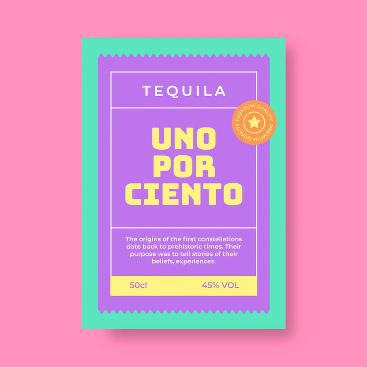 Vettore gratuito etichetta rettangolare creativa uno por ciento tequila