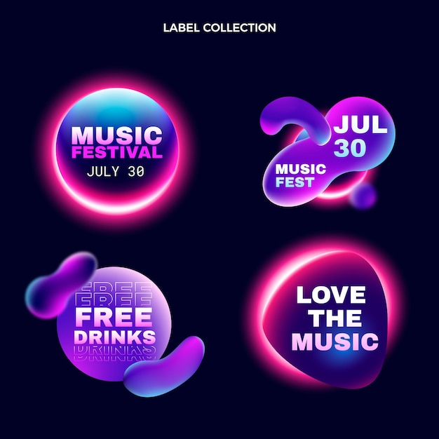 Etichette colorate per festival musicali sfumati