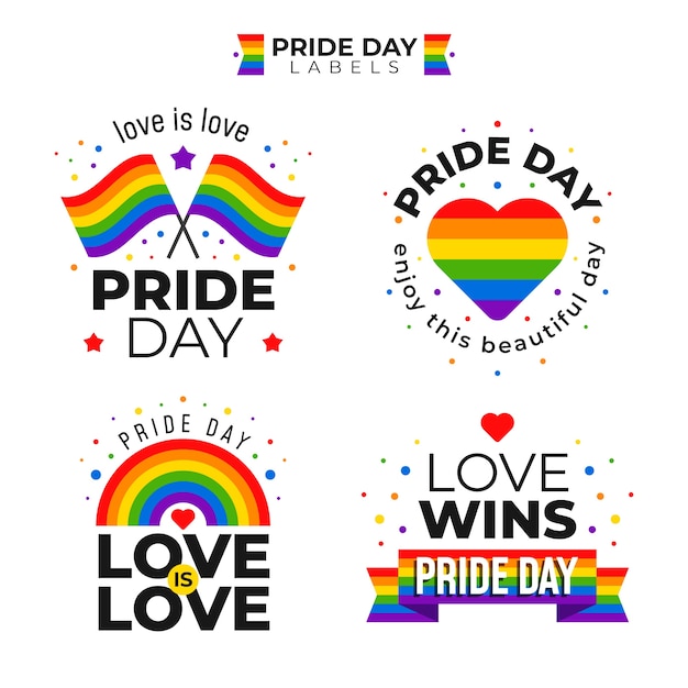Etichette del giorno dell'orgoglio con set di bandiera
