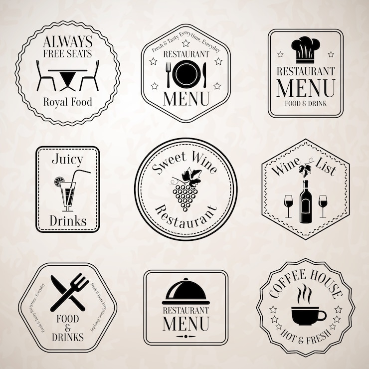 Vettore gratuito etichette del menu del ristorante nere
