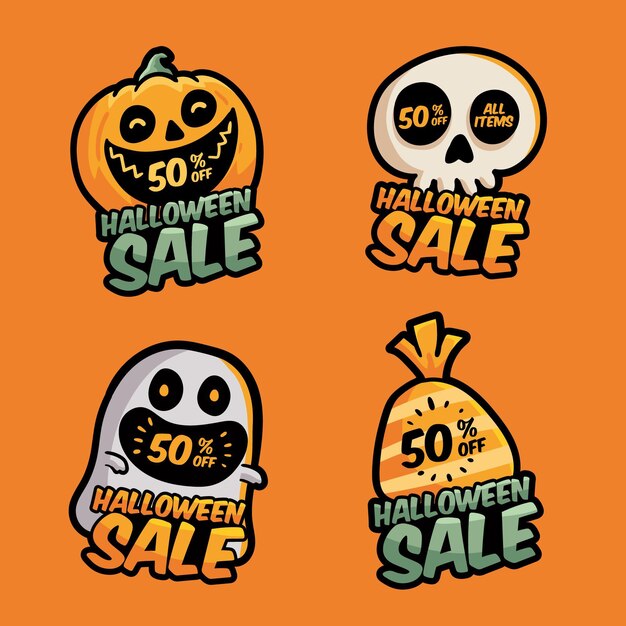 Etichette di vendita di halloween design disegnato a mano
