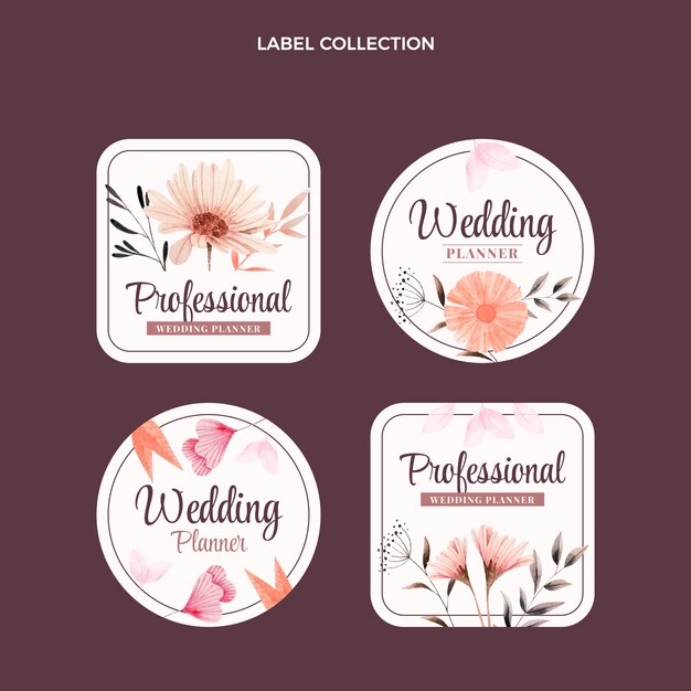 Etichette di wedding planner dell'acquerello