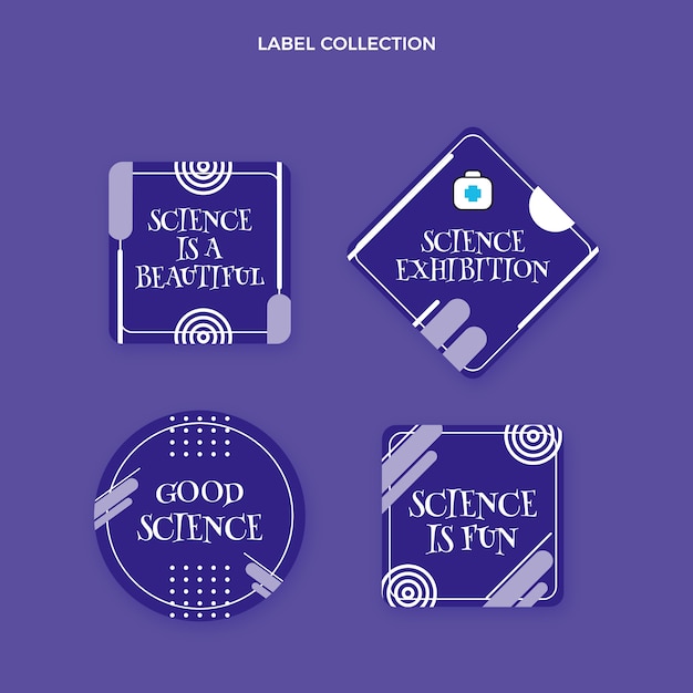 Etichette e distintivi scientifici dal design piatto