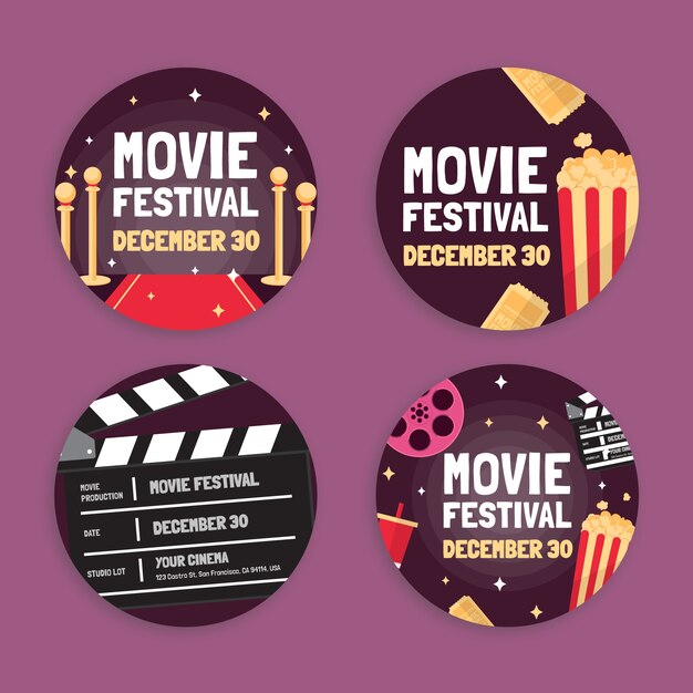 Etichette per festival cinematografici dal design piatto