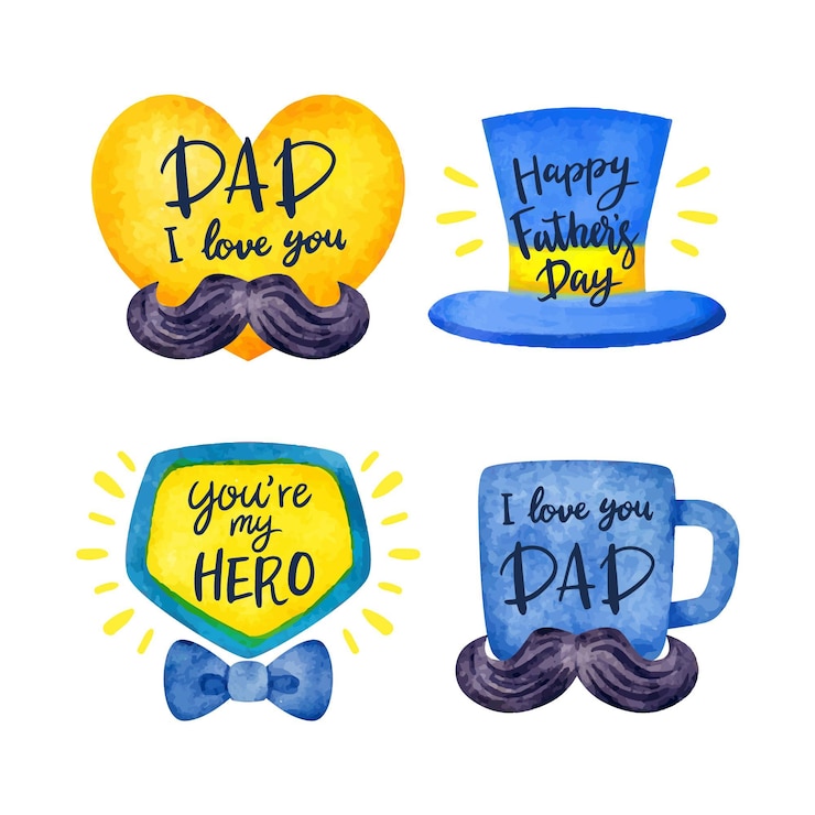 Vettore gratuito etichette per la festa del papà dell'acquerello