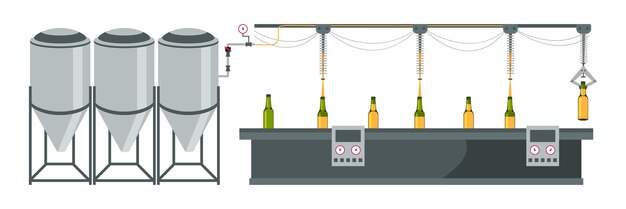 Fabbrica di distilleria fabbrica di birra automatizzata processo di produzione di birra macchine per la produzione di birra Moderna attrezzatura per la fabbrica di alcol serbatoi di ebollizione bottiglie di lager sul nastro trasportatore industria dell'alcol