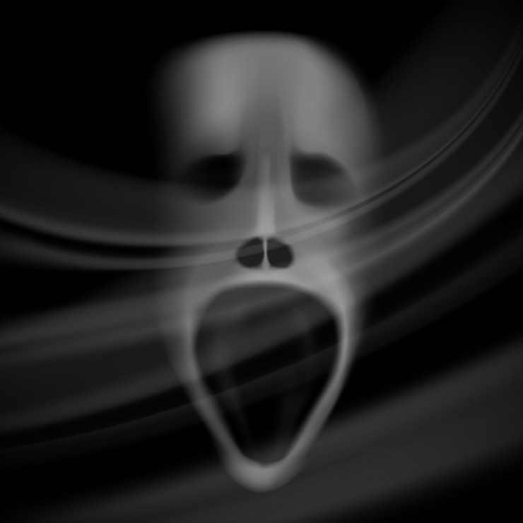 Vettore gratuito faccia fantasma, teschio sfocato, sfondo horror con ombre