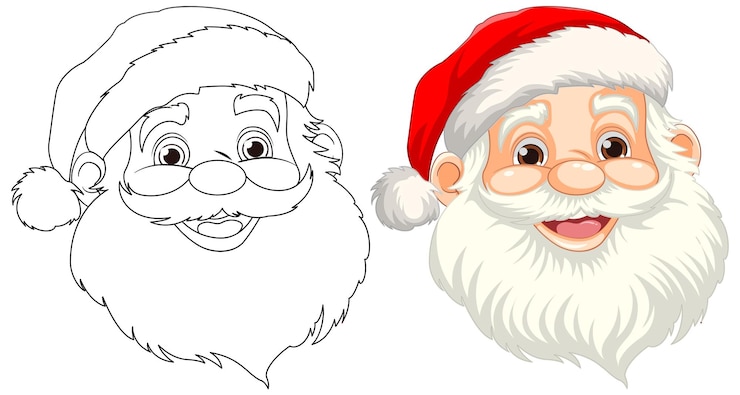 Vettore gratuito faccina sorridente babbo natale cartoon viso e contorno