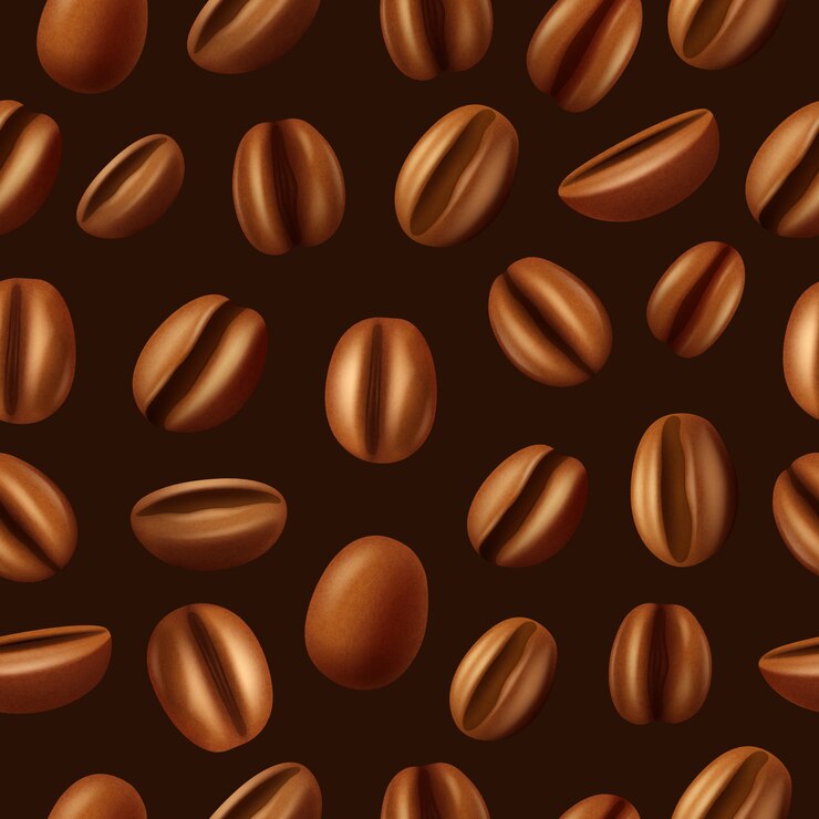 Vettore gratuito fagioli di caffè mocha aromatici decorativi secchi e arrostiti sullo sfondo marrone scuro