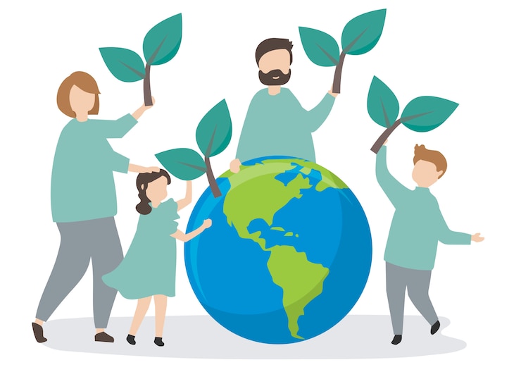 Vettore gratuito famiglia attenta all'ambiente