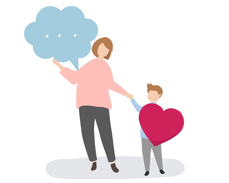 Vettore gratuito famiglia con nuvoletta e cuore