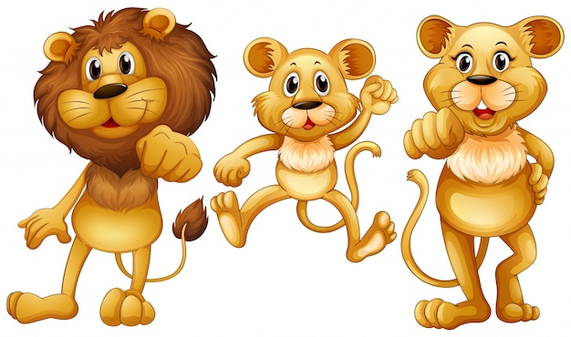 Famiglia di leone con una piccola illustrazione di cucciolo