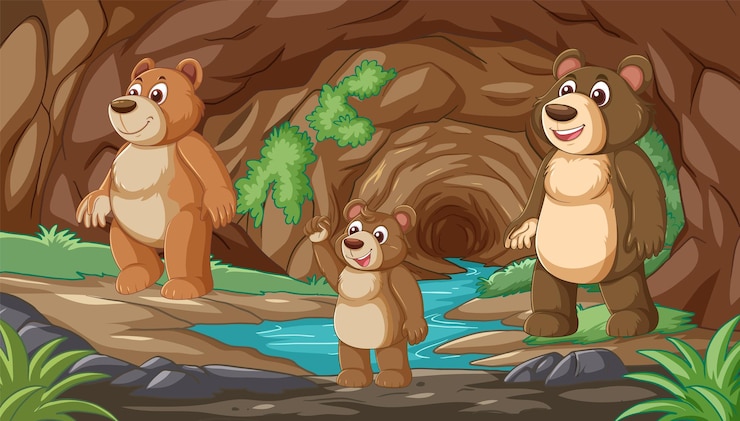 Vettore gratuito famiglia felice di orsi al fiume