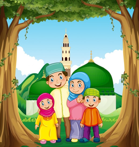 Famiglia musulmana alla moschea
