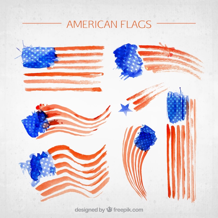 Vettore gratuito fantastic bandiere americane in stile acquerello