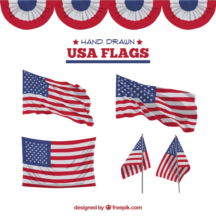Vettore gratuito fantastic bandiere usa disegnati a mano