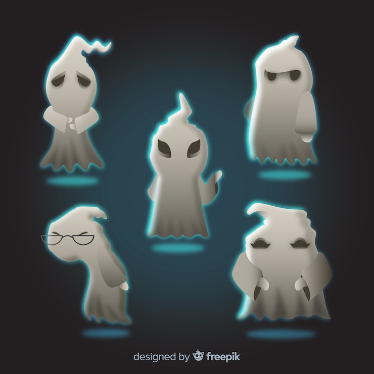 Vettore gratuito fantastica collezione fantasma di halloween con un design realistico