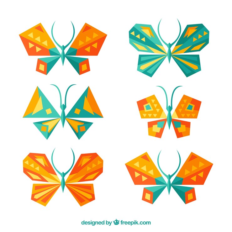 Vettore gratuito farfalle geometriche in colori arancione e verde