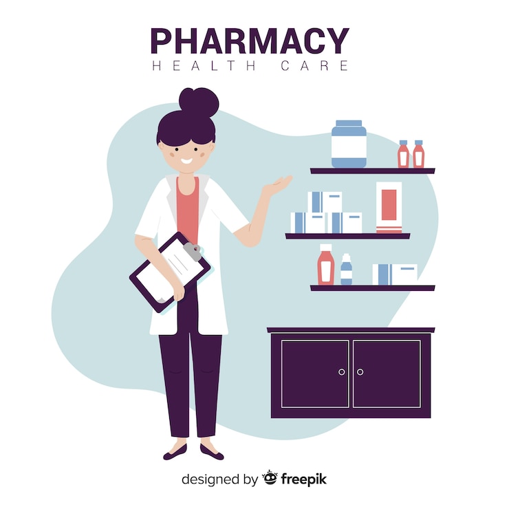 Vettore gratuito farmacista piano che assiste alla priorità bassa dei clienti