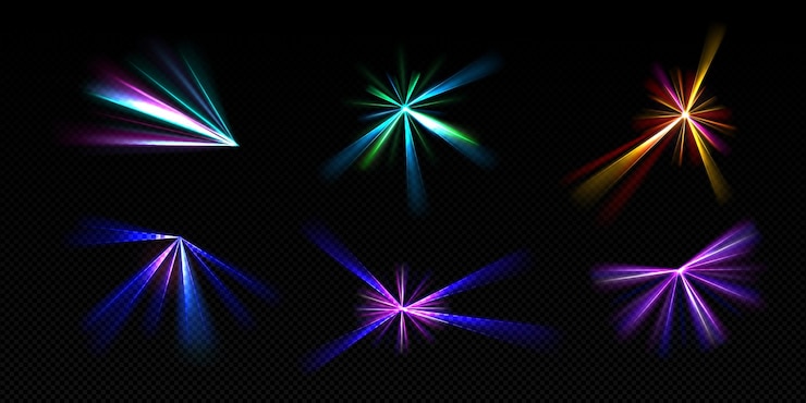 Vettore gratuito fasci di luce luminosi raggi laser effetto di luce al neon