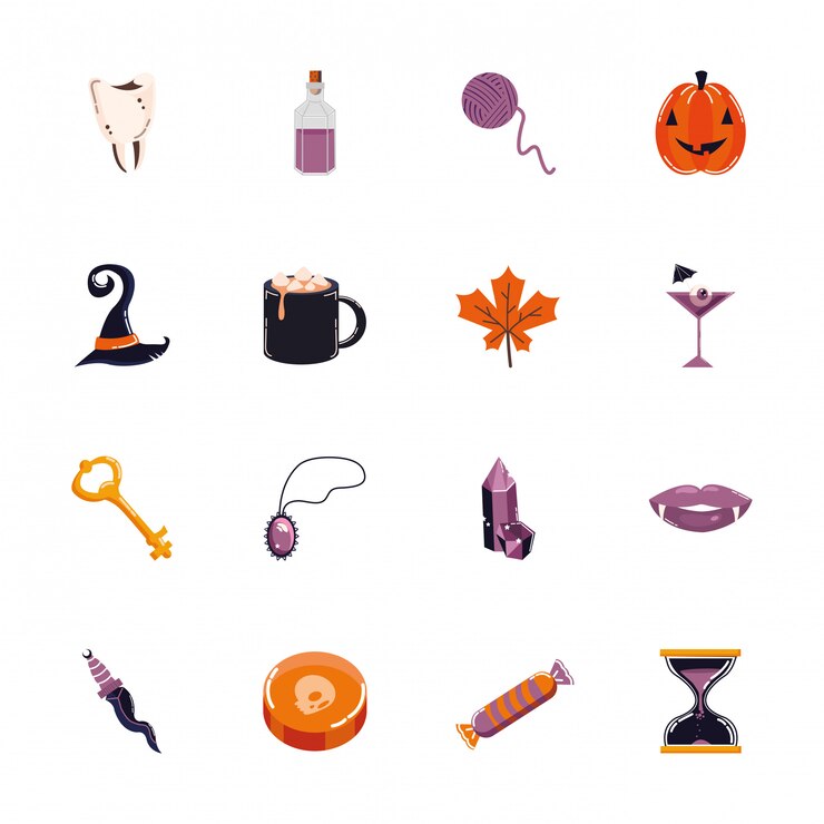 Vettore gratuito fascio di halloween imposta icone