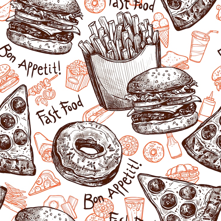 Vettore gratuito fast food modello senza saldatura