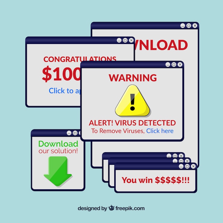 Vettore gratuito fastidiosa raccolta di annunci pop-up
