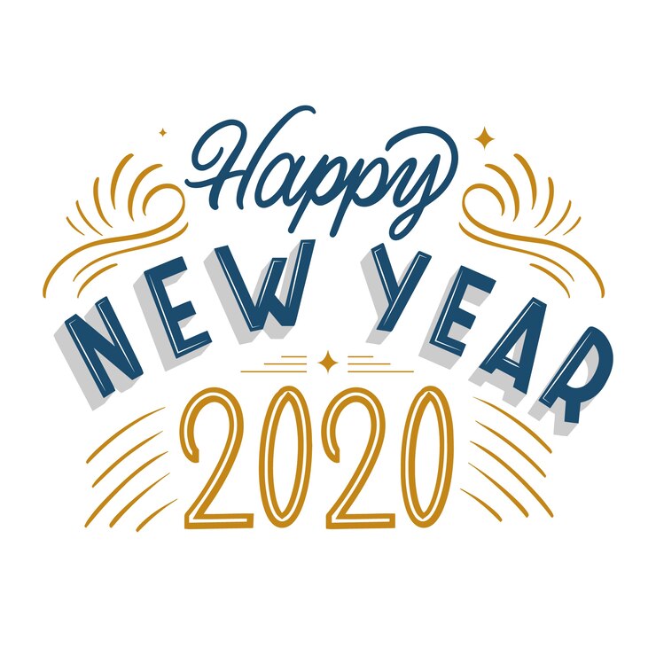 Vettore gratuito felice anno nuovo 2020 concetto con scritte