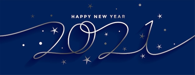 Felice anno nuovo 2021 design di banner stile linea argento