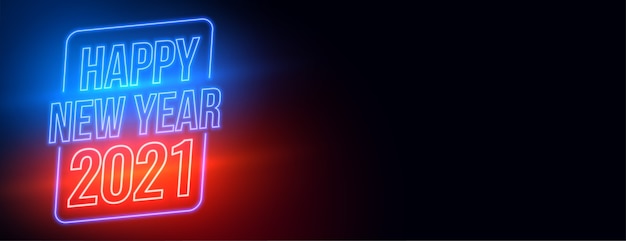 Felice anno nuovo 2021 neon incandescente banner design