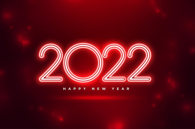 Felice anno nuovo 2022 biglietto di auguri al neon incandescente rosso