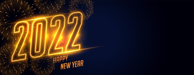 Felice anno nuovo 2022 celebrazione dei fuochi d'artificio design banner dorato lucido