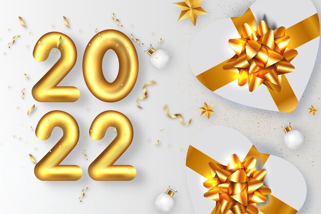 felice anno nuovo 2022 con palloncini e decorazioni natalizie realistiche