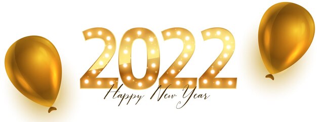 Felice anno nuovo 2022 design banner palloncini dorati