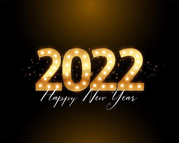 Felice anno nuovo 2022 design della carta luci dorate