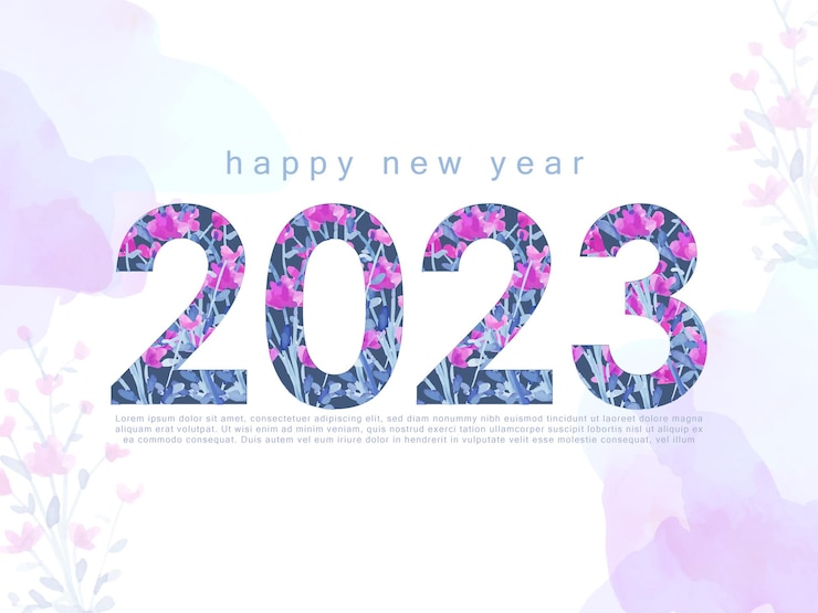 Vettore gratuito felice anno nuovo 2023 saluto numero fiori modello di pittura