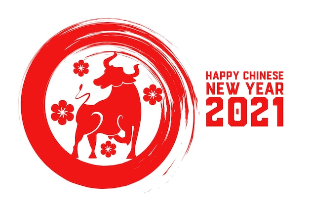 Felice anno nuovo cinese del bue 2021 con fiori