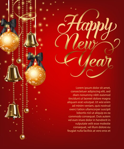 Felice anno nuovo lettering con testo di esempio e palline