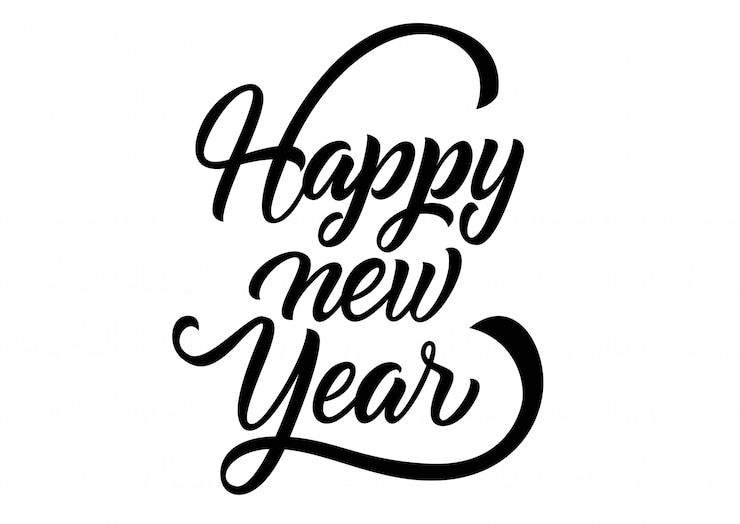 Vettore gratuito felice anno nuovo lettering. iscrizione scritta a mano con volute